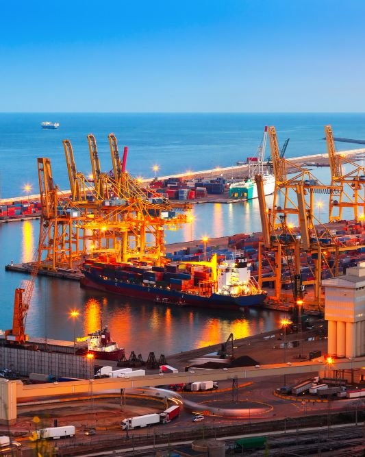 Port operations at night, part of AMS's operating environment